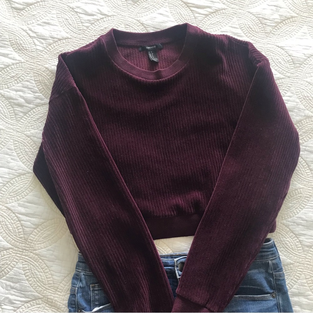 Burgundy F21 long sleeve crop top, size small
